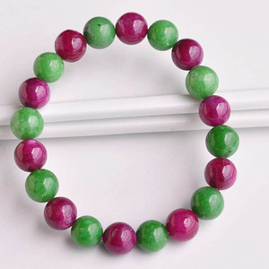 天然红绿宝手链 红宝石黝帘石男女款单圈手串 高贵大气原矿无优化