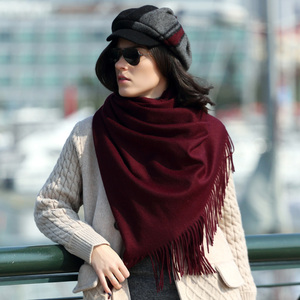 000人付款天猫百搭羊毛大围巾女秋冬季韩版长款围脖酒红色格子加厚