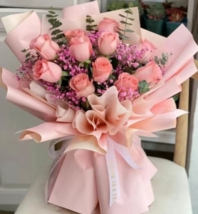 三八女神节11枝粉玫瑰花束妇女节母亲节生日祝福泰安同城速递