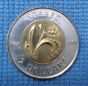 加拿大2000年魁北克400周年2元双色纪念币