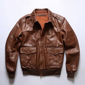 a2美式飞行服夹克意大利水晶黄牛皮军事风皮夹克复古年代二战外套