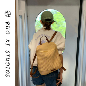 香港代购包包女2024新款夏天高级感编织双肩包大容量轻便手提背包