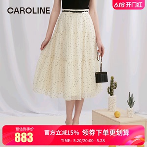 CAROLINE卡洛琳2024夏季新款大裙摆波点A字高腰半身长裙ECREBA20