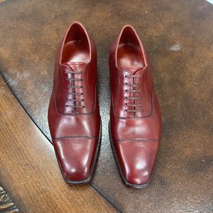 聚鹏名品 silvano lattanzi 朗丹泽樱桃红方头牛津鞋