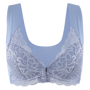 立体花朵前扣文胸无钢圈棉质无痕美背防滑运动内衣女哺乳大码薄款