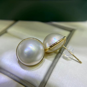 002人付款淘宝双珠耳环马贝珠银镀金 马贝珍珠耳钉女款 奶白色12-13mm