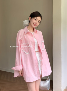KAKAMEE 设计感蕾丝爱心衬衫女2024夏季新款韩国东大门宽松上衣薄