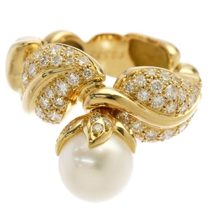 二手正品98新chanel香奈儿18k黄金珍珠钻石戒指9号女士日本中古