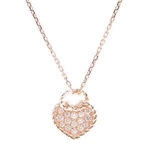 二手真品98新cartier卡地亚珠宝18k玫瑰金心形镶钻石项链颈饰41cm