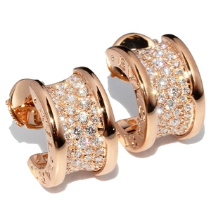 二手真品98新bvlgari宝格丽b.zero1系列18k玫瑰金镶钻石耳环耳钉