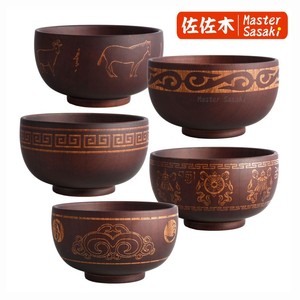 民族风木头木碗 雕刻花纹蒙餐专用实木餐具 蒙古族木制奶茶碗包邮