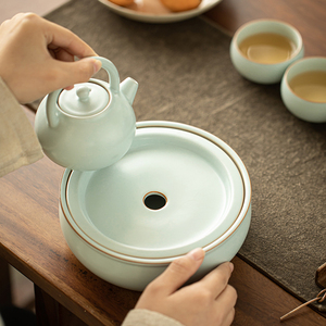 天青汝窑干泡台茶盘陶瓷壶承家用办公简约小型茶台茶承茶具配件