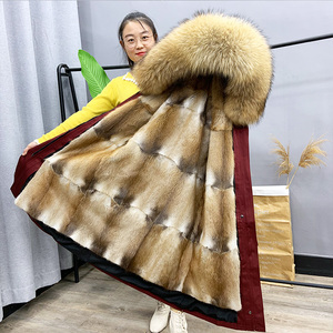 整貂青根貂内胆派克服女2021新款水貂毛中长款可拆卸皮草外套大衣