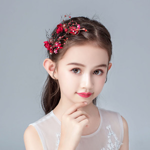 儿童头饰女童发饰女孩发卡公主头花边夹花朵对夹发夹演出饰品红色