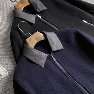 90 羊绒 10 羊毛 国内过万的 男士翻领夹克 商务款 小牛皮的领子