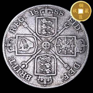 满6单包邮1888年英国维多利亚高冠双弗罗琳4先令银币幸运硬币钱币