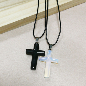 天然石头简约十字架项链情侣挂件无过敏男女通用百搭饰品教会礼品