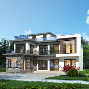 2103二层半现代风格简约别墅设计图纸l形状7字形简单自建房屋