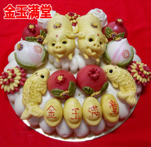 胶东花饽饽馍馍生日寿桃馒头蛋糕过年货春节礼物生肖猪年金玉满堂