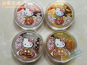 牙仙子金币 Hello Kitty凯蒂猫和服纪念章彩色金银币外国硬币福袋