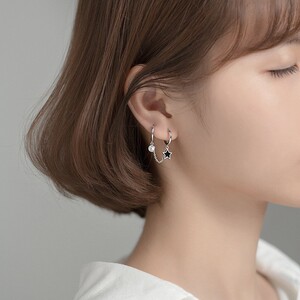 双耳洞耳环耳扣925纯银针2022年新款潮女士耳钉连体一耳两洞耳饰