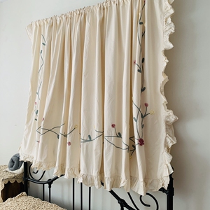 外贸原单出口欧式全棉手工绣花滚边成品窗帘小清新半遮光纯棉材质