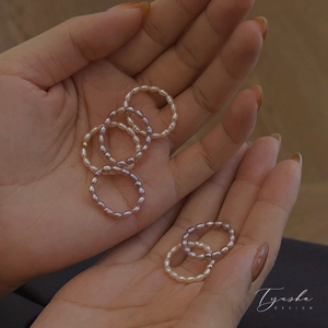 Tyusha天然异色小米粒珍珠戒指女美产包金S925银叠戴指环不掉皮