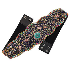 20新款手工串珠四叶草腰封民族风米珠弹力绳蒙古族腰带舞蹈腰链