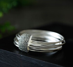 00爱我一家mycg淘宝新品时尚气质泰银s925纯银精工九连环戒指手镯