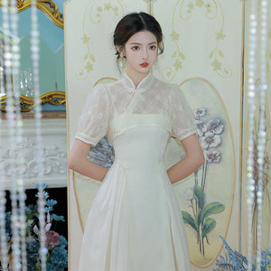 2024新款高级感新中式国风改良旗袍连衣裙女年轻款白色婚纱小礼服