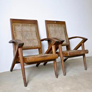 [ 大鹅旧货 ] vintage 九十年代藤编靠背椅沙发一对 木沙发