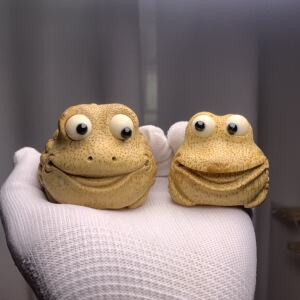 向暖老料竹根雕金蟾蜍纯手工竹雕刻文玩把件摆件笑脸呱呱活眼证书