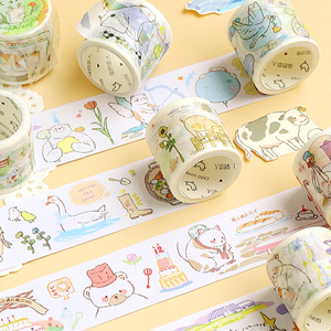 盐系卡通可爱小动物日常和纸胶带 手账拼贴素材ins风装饰手帐贴画