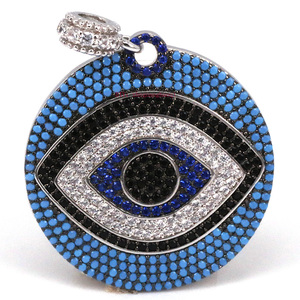 diy铜镀真金24k金微镶项链大吊坠恶魔之眼土耳其蓝松石大圆盘眼睛
