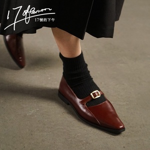 「17号的下午」原创设计时髦尖子生 法式复古一字带玛丽珍皮鞋女