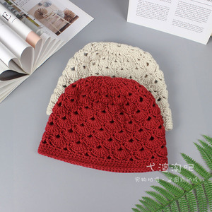 000人付款淘宝女式薄款帽子夏天遮白发钩花镂空包头帽针织春秋薄款