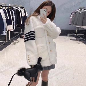 thom browne代购 21秋冬 tb四道杠翻领羊羔毛夹克短外套男女