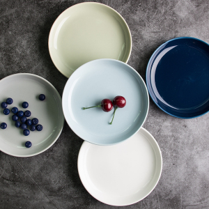 彩色陶瓷早餐平盘 清新多色陶瓷盘子 西餐盘 亮光菜盘 圆盘 碟子