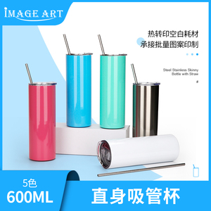 热转印不锈钢杯子600ML直身吸管杯 个性定制照片空白涂层杯带吸管