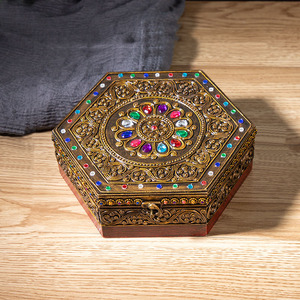 泰国实木质六角形首饰盒卧室项链发卡饰品盒创意结婚珠宝手镯礼盒