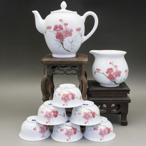 7501毛瓷 红色官窑 陶瓷 中式手工釉下五彩梅花 整套功夫茶具茶杯