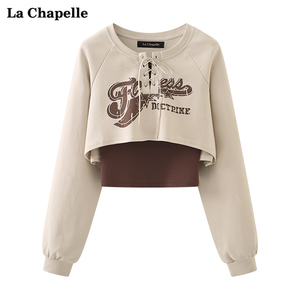 拉夏贝尔/La Chapelle春季圆领卫衣女内搭背心两件套长袖外套上衣