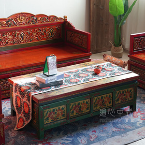 藏式客厅实木茶桌彩绘复古咖啡桌民族风沙发茶台矮桌柜8抽桌做旧