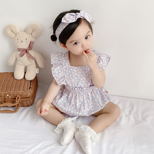 婴儿夏装女孩薄款哈衣爬服四个月宝宝包屁衣2021年新款连体衣夏季