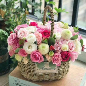 韩式小手提篮南京鲜花店建邺区同城速递开业庆典乔迁绣球生日看望