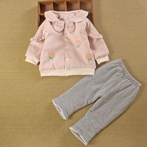 0一1岁女宝宝春装新款分体秋薄夹棉两件套装洋气周婴儿衣服季外出