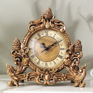 欧式复古座钟创意客厅树脂台钟摆件 卧室书房静音时钟装饰工艺品