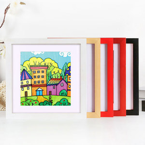 正方形儿童画框装裱挂墙简约木质相框创意水粉油画棒美术作品展示