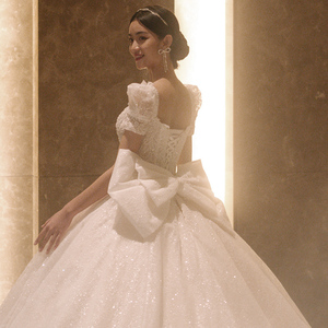 法式高级感婚纱2021新款遮粗手臂新娘气质宫廷风拖尾高端奢华夏季