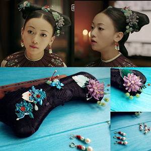 菡萏花开延禧攻璎珞吴谨言令妃同款头饰清朝旗头古装写真演出影楼